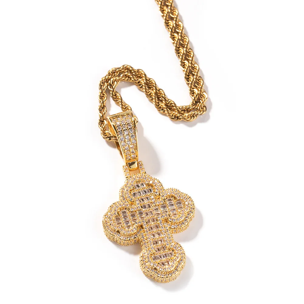 

2025 Men's and Women's Necklace Gold Plated Zircon Style Cross Hip Hop Rock Fashion Jewelry Party Accessories
