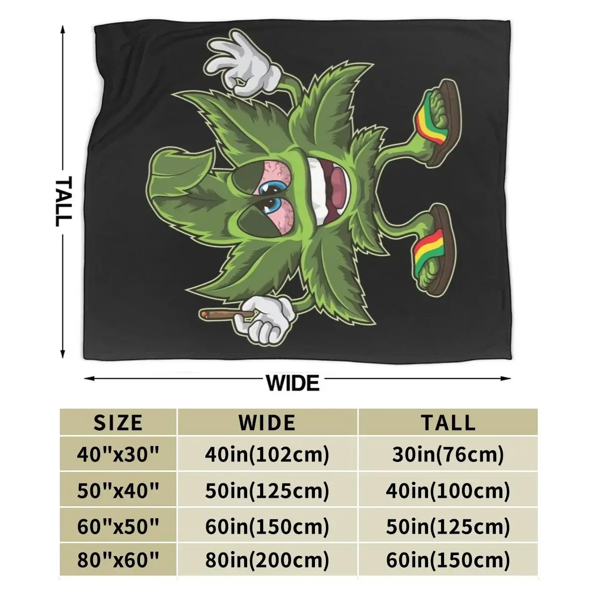 Stoned Leaf Weed Smoking Cartoon Blanket Soft Warm Flannel Throw Blanket Bedding for Bed Living room Travel Home Couch