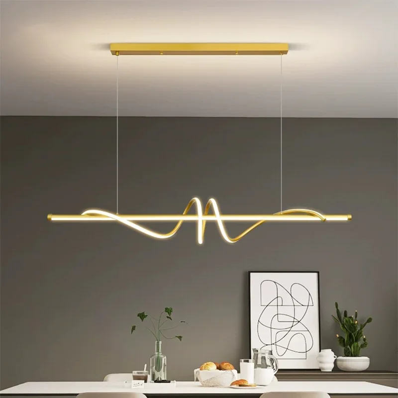 Minimalist LED Dinning Room Pendant Lights Kitchen Chandelier Morden Line Type Lamp Living Room Home Decor Office Hanging Lamp