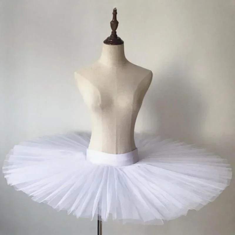 Tutus de Balé Profissional para Adultos e Crianças, Panqueca Rígida, Tutu Meia Prática, Saias de Travessa Branco Infantil, 6 Camadas