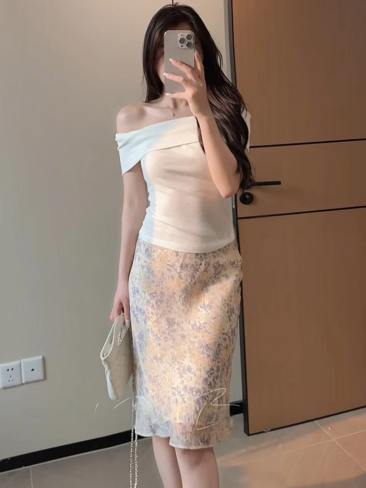 Elegant High Waist Floral Halter Skirt Slimming Fish Tail Side Cut Slim Fit Temperate Atmosphere Half Length Skirt for Women