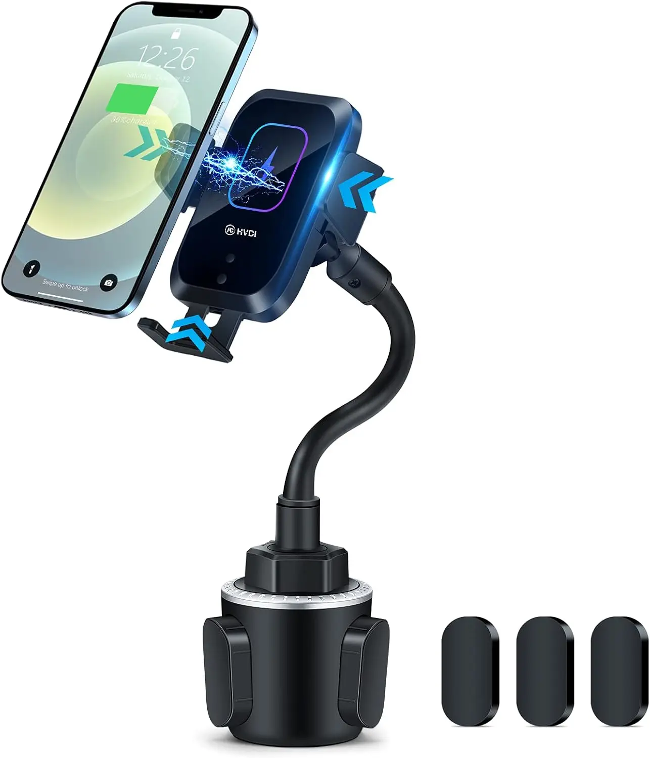 

Wireless Car Charger-Cup Holder Phone Mount,Automatic Infrared Smart Sensor Clamping Qi 15W Fast Universal Adjustable Cell Phone