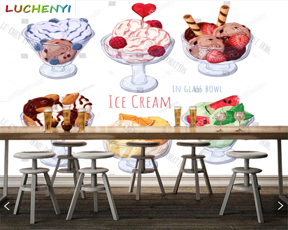 Custom ice cream dessert coffee leisure time mural wallpaper restaurant drinking shop dining room wall papers home decor sticker