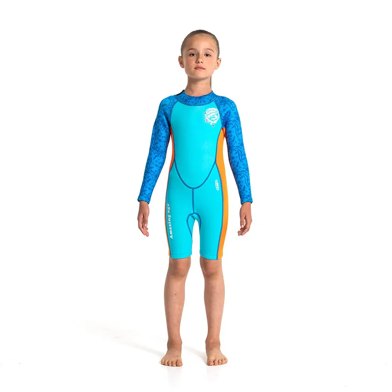 Kids 2.5MM Warm SCR Neoprene Wetsuit Children\'s Swimwears Elastic Diving Suit Long Sleeves Boys Girls Surfing Rash Guards