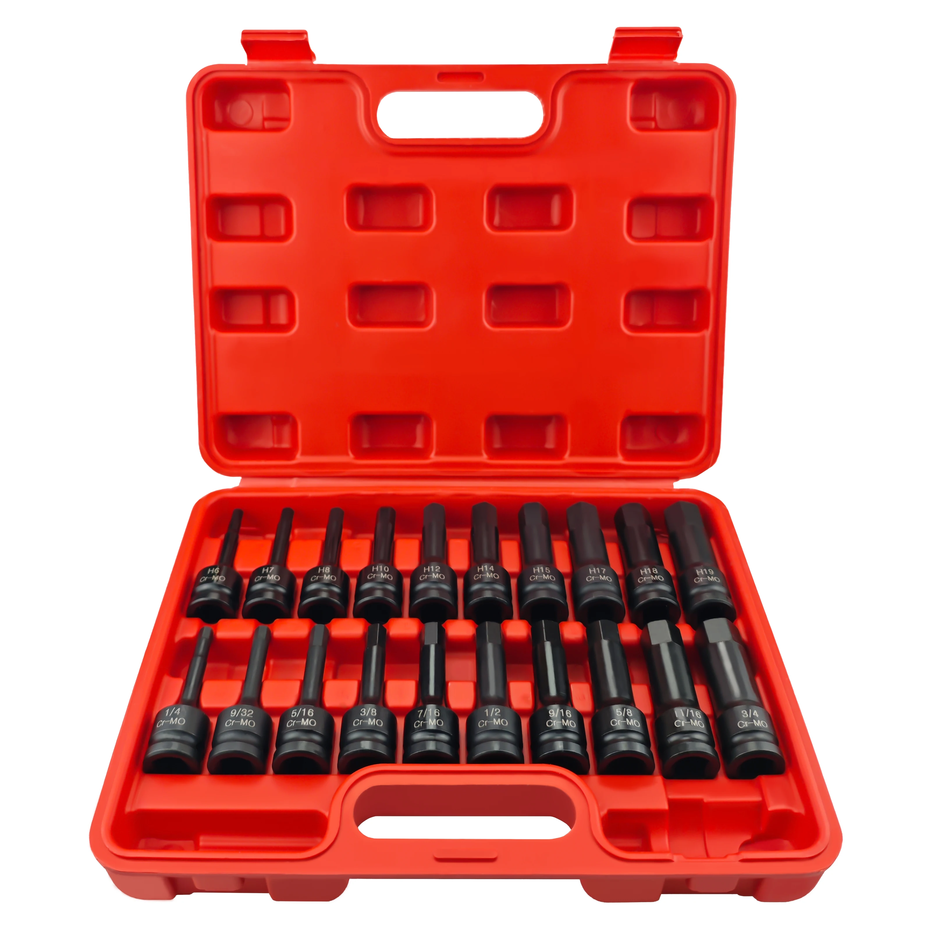 

Набор глубоких торцевых ключей (20 шт.) с удлиненными головками, метрические и дюймовые, с красным кейсом для хранения, для дома, гаража, авто, мебели и ремонта