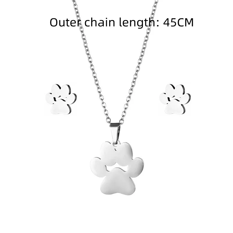 NEW Stainless Steel animal cat dog Pendant Heart earrings Necklace set women Footprint Jewelry Mother\'s Day Gifts Choker TZ95