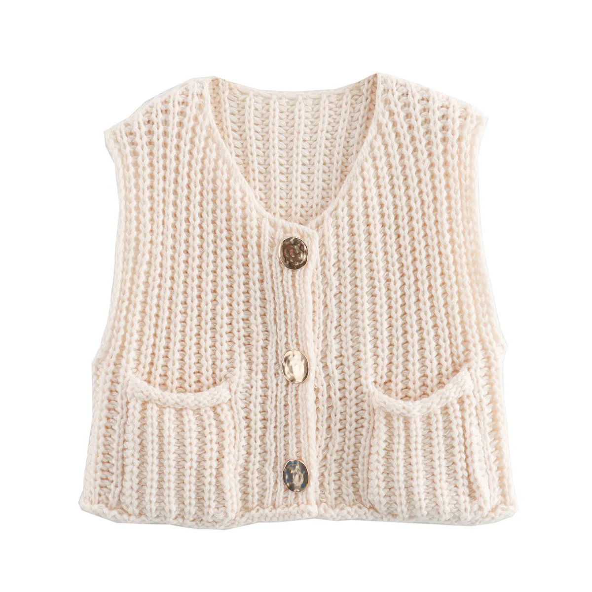 Chic Knit Vests Women's Clothing Sleeveless Cardigan Cropped Jacket Single-breasted Streetwear Short Waistcoat Tops Casual Veste