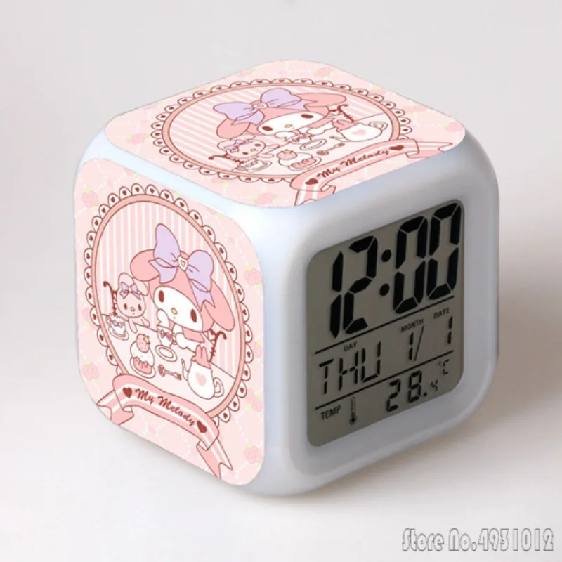 Anime Meiledi Cartoon Alarm Clock Creative Student 8x8x8cm LED Cube with Colorful Light Display Time Week Month