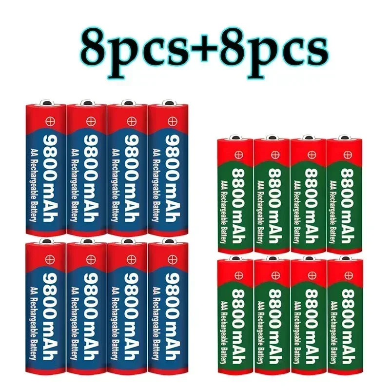 2024 New 1.5V AA 9800 mAh+1.5V AAA 8800 mAh Alkaline1.5V Rechargeable Battery For Clock Toys Camera battery