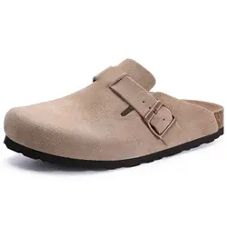 Tamancos de camurça para homens e mulheres, slides antiderrapantes, mulas de camurça, slides elegantes, sapatos clássicos de coco, suporte do arco