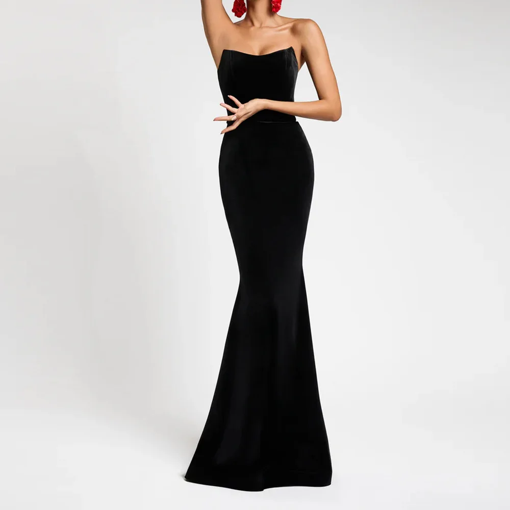 

Customized Black Elegant Evening Dresses Strapless Long Mermaid Prom Dress for Women Cocktail Dresses Floor Length Abendkleider