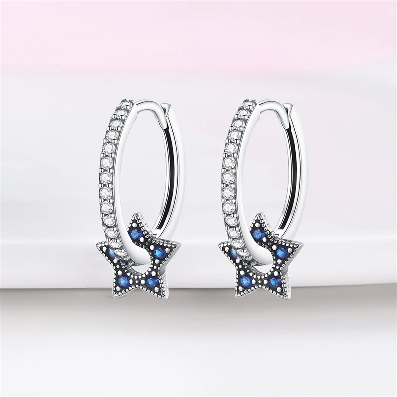 Real 925 Sterling Silver Star Earrings For Women Sparkling Zircon Ear Studs Luxury Fine Engagement Wedding Jewelry Gift For Girl