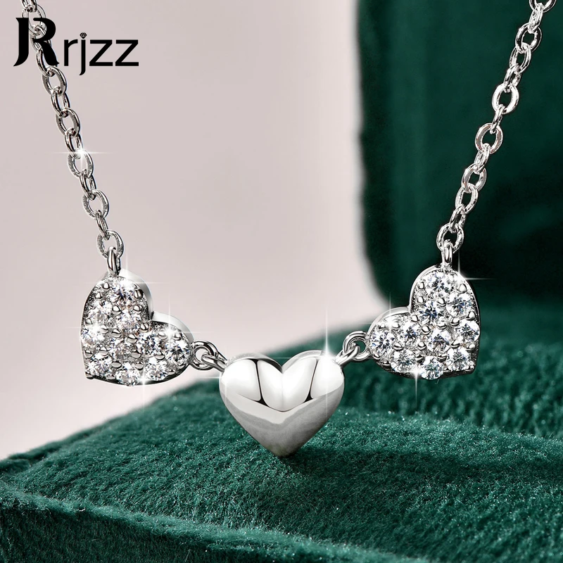 

Rrjzz три сердца вечное ожерелье из белого золота 14 карат для женщин D-цвет VVS1 кулон с муассанитом ожерелье GRA ювелирные изделия