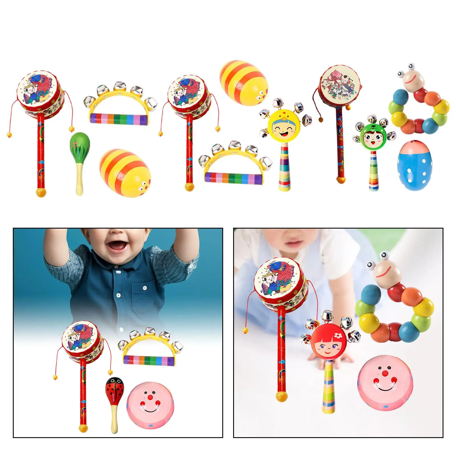 4x Wooden Musical Instruments Hand Eye Coordination Percussion Toy Development Toy for Children Holiday Party 3-6 Months Newborn