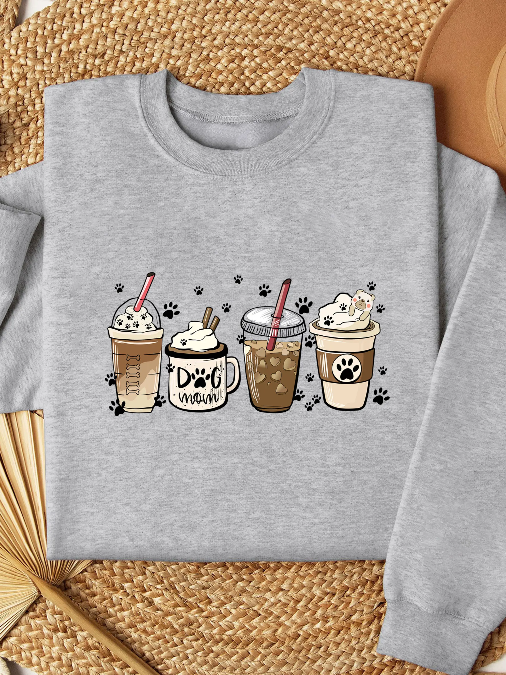 Coffee Dog Mom Sweatshirt Coffee Lover Thermal Lined Sweatshirt Christmas Fleece Sweatshirt Gift for Mom