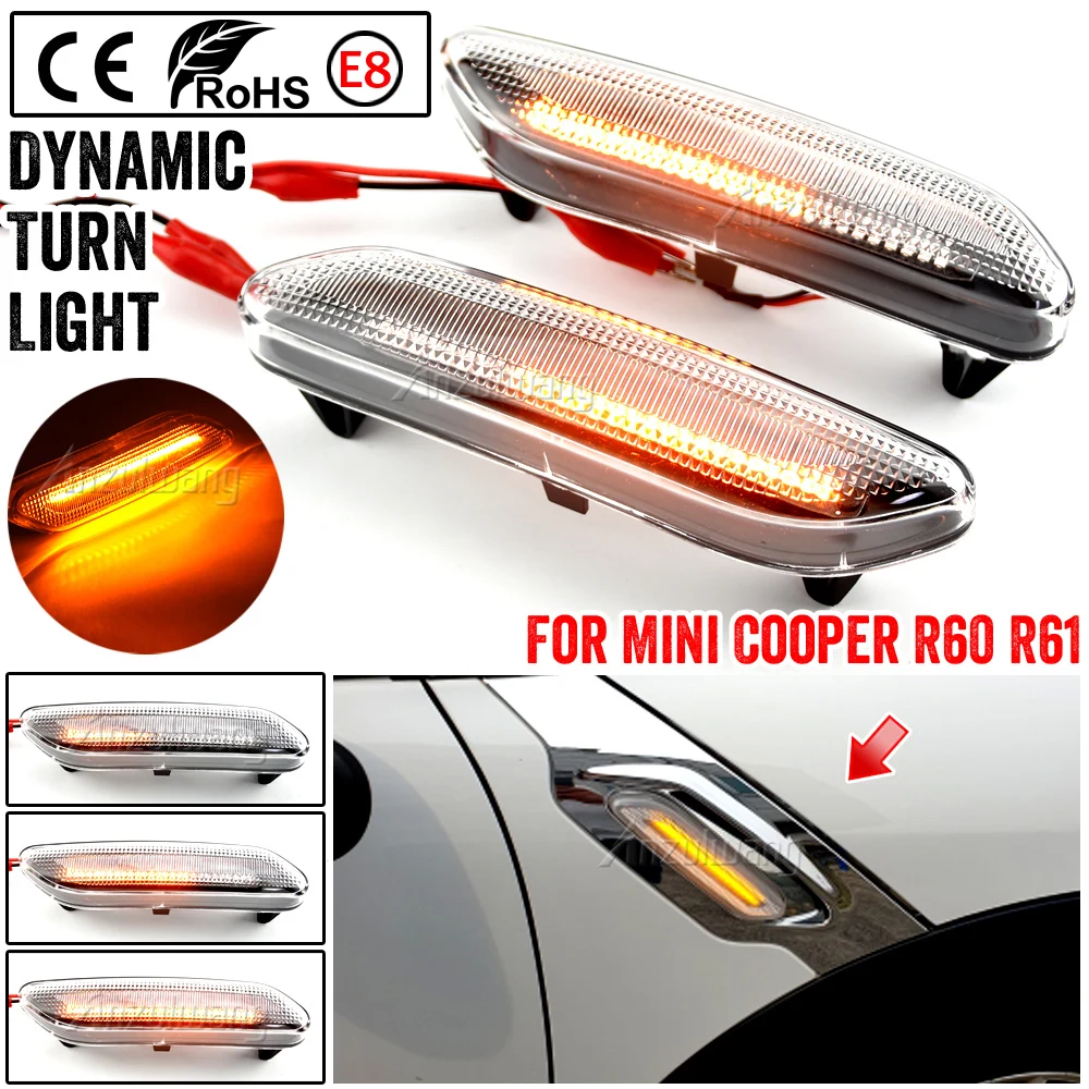 Fluindo Turn Signal Light, Dinâmica LED Side Marker Light, Lâmpada repetidora lateral para Mini Cooper R60 Countryman R61 Paceman, 12V, 1 par