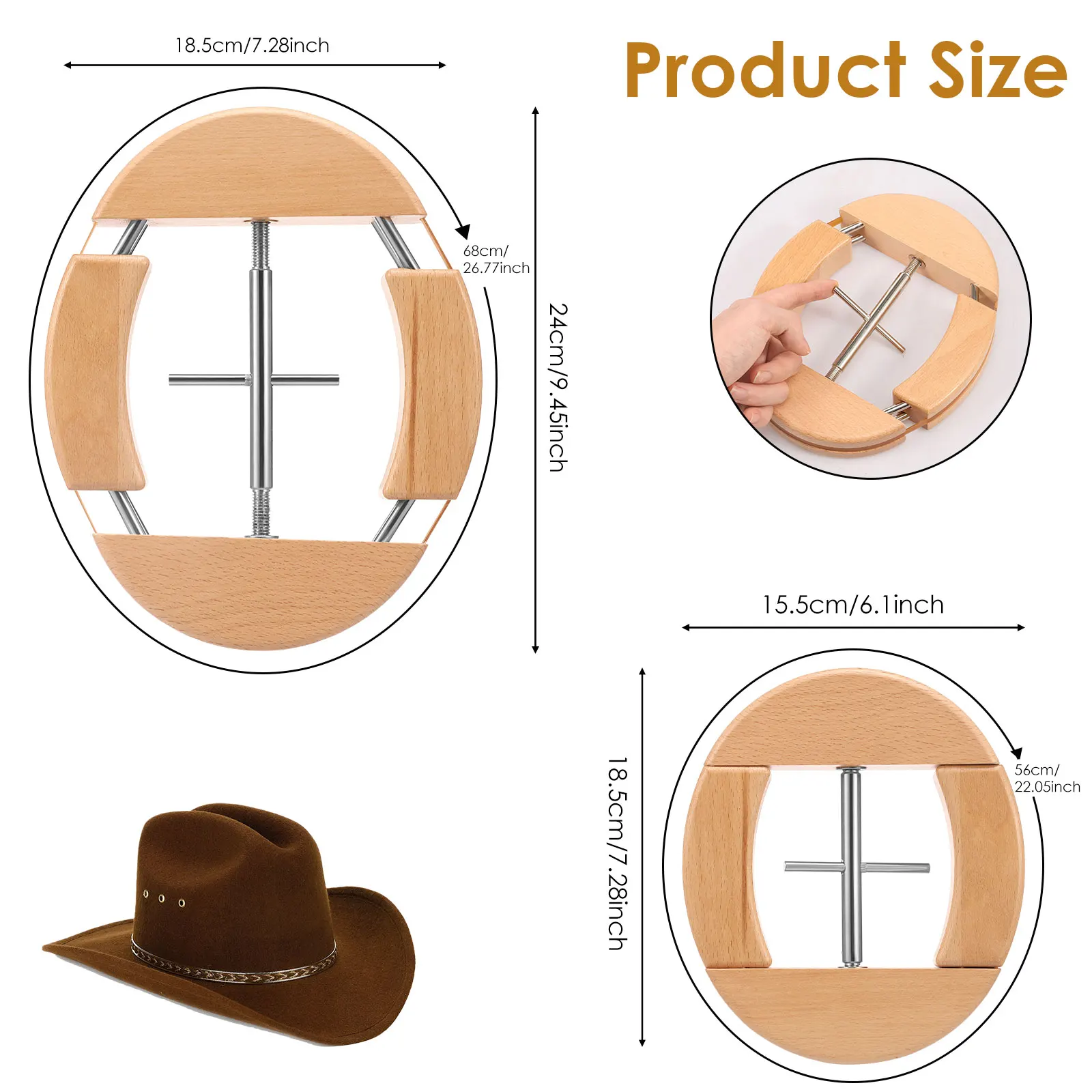 Wooden Hat Stretcher 4Way Adjustable Hat Stretcher Cap Shape Maintainer Premium Fedora Hats Rack for Storage Cowboy Baseball Cap