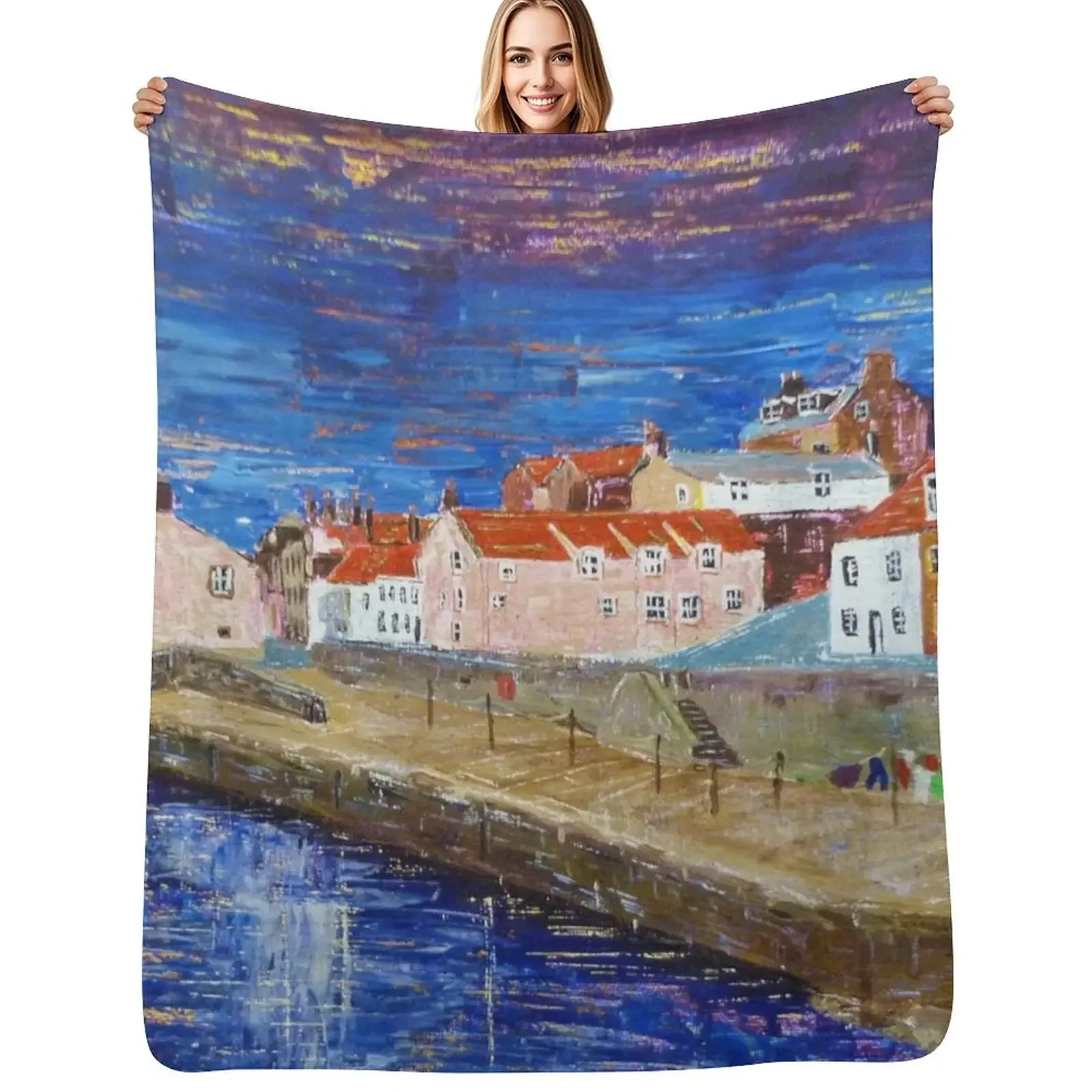 

Cellardyke Harbour, Fife Throw Blanket Sofas anime Custom Soft Plaid Blanket