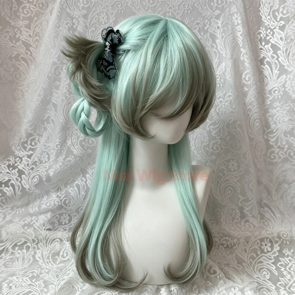 Milk Green Gradient  Ash Brown Synthetic Wig with Bangs For Cosplay Party Christmas Halloween Lolita Daily Use Heat Resistant