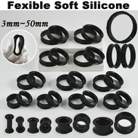 PAIR- Black Silicone Flexible Ear Plugs Tunnels Large Size Double Flared Expander Hollow Ear Gauges Ear Lobe Expander Piercing
