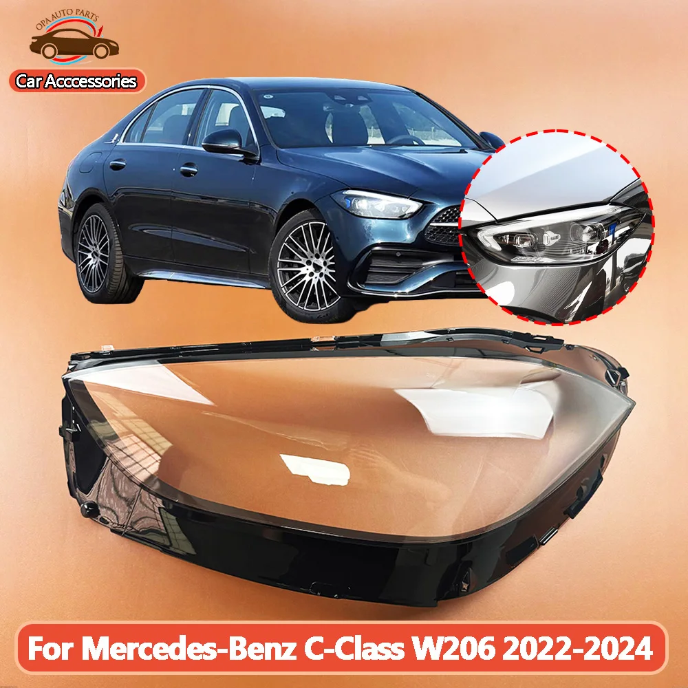 For Mercedes-Benz C-Class W206 2022-2024 Headlamp Cover Transparent Lamp Shade Shell Lens Plexiglass Replace Original Lampshade
