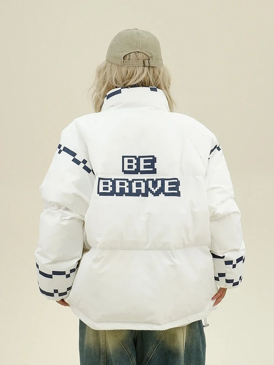 Creative Graffiti Stand-up Collar parka Women 2024 Winter New Loose Bf American Trendy Brand addensato