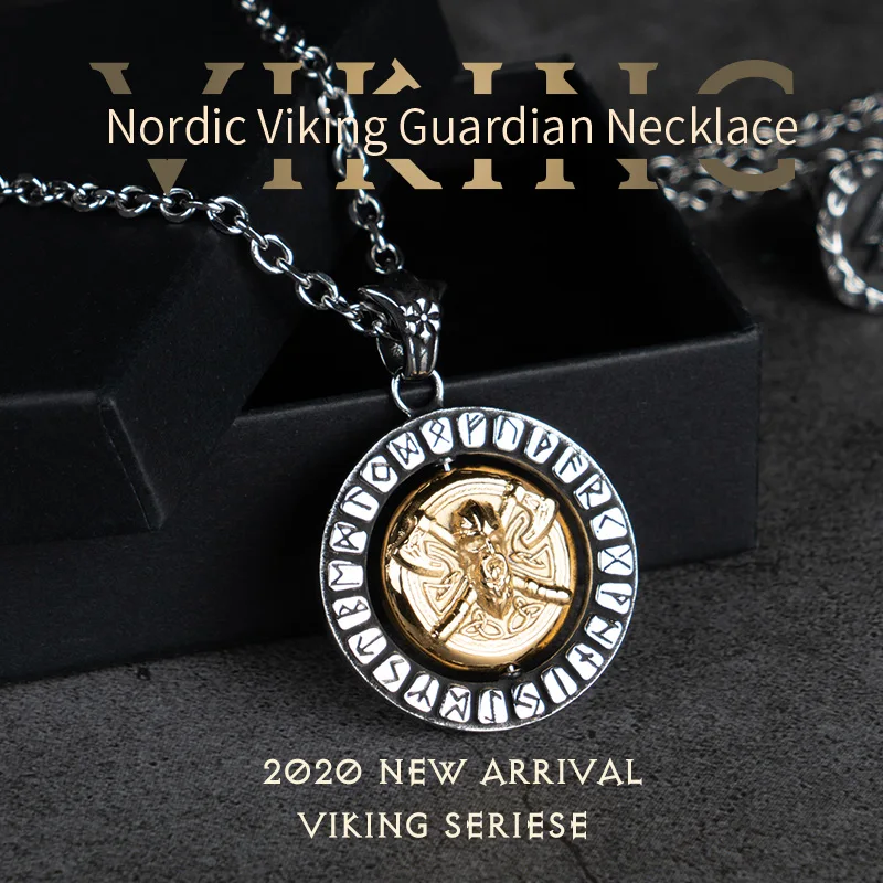 The Odin Head Viking valknut necklace for men High speed rotation stainless steel pendant