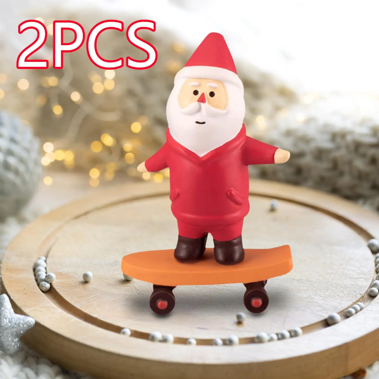 2Pcs Christmas Figurines Mini Santa Claus Statues Small Resin Cute Sculptures