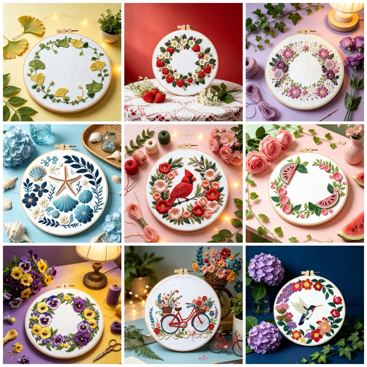 Embroidery Roll Pattern - Plants And Flowers Embroidery Kit For