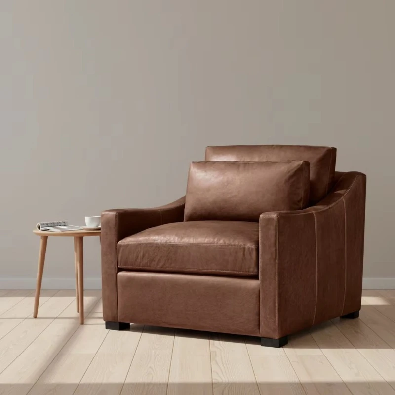 Classic Living Room Sofa Leather Chair Comfortable and Durable Interior Furniture
