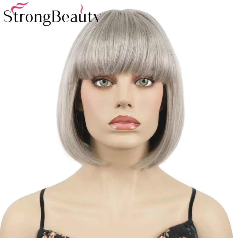 

StrongBeauty Короткий прямой синтетический парик Боб 10-дюймовые женские волосы Женский парик Термостойкий Легко стильный