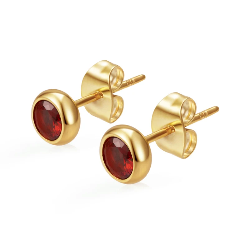 Klassische Edelstahl-Ohrstecker mit Zirkonia, runde Ohrstecker für Damen, Geburtsstein, goldfarben, kleine Huggie-Ohrringe, Alltagsschmuck für Frauen – Detail 15