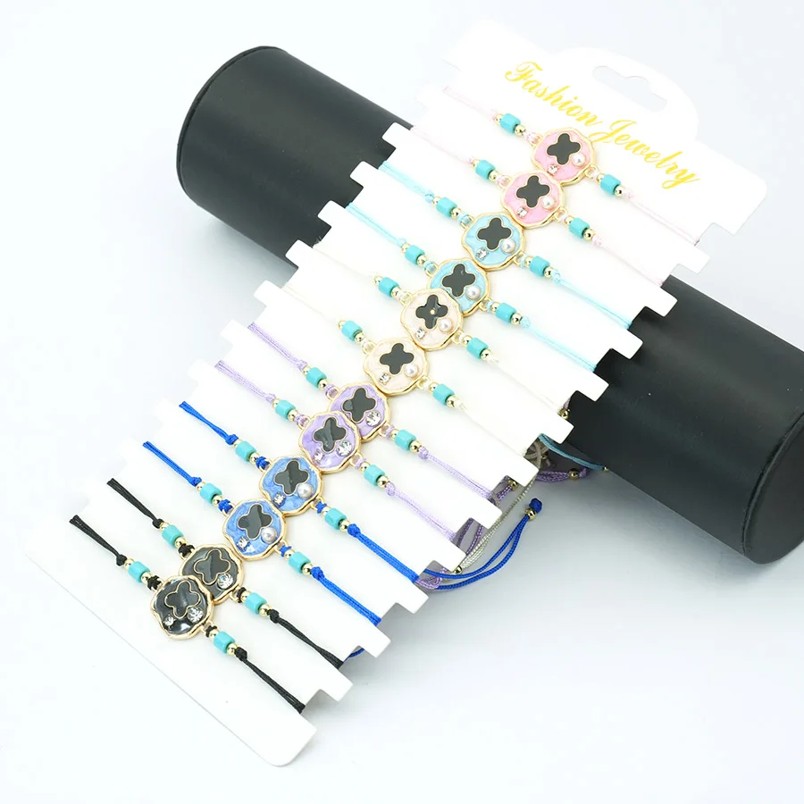 12 قطعة أساور الصداقة سحر زهرة قابل للتعديل حبل طقم مجوهرات حجر الراين بوهو محظوظ تميمة السائبة هدية بالجملة للنساء