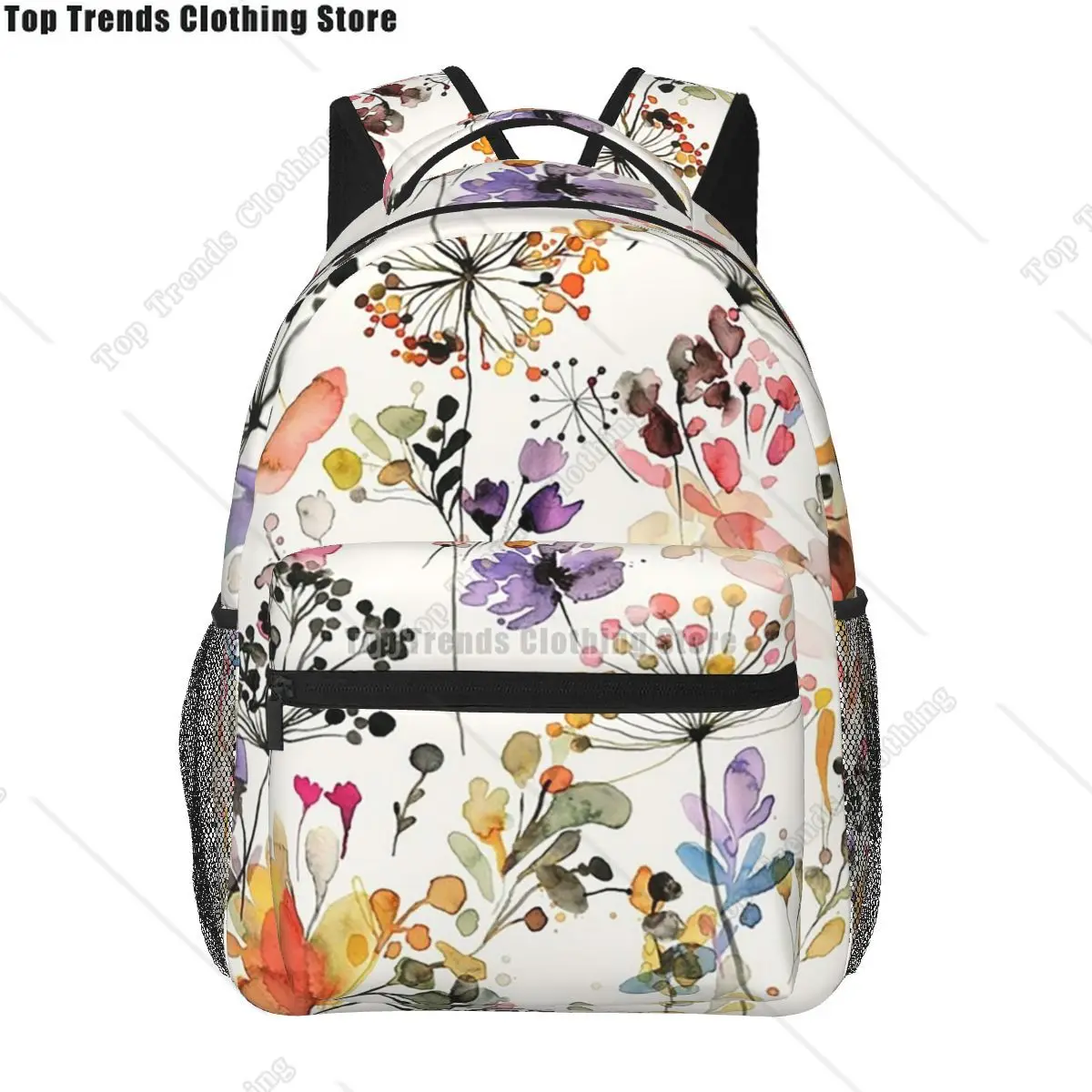 Wild Flowers And Plants Watercolor - Wild Nature Botanical Print Backpacks Bookbag Children School Bags Rucksack Shoulder Bag