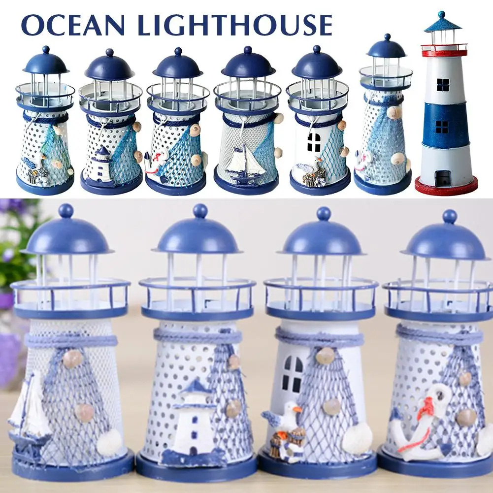 Mediterranean Style Wooden Molded Ocean Small Lighthouse Starfish Decoration Light Tower Gifts Home Ornaments Shell Christm F6E2