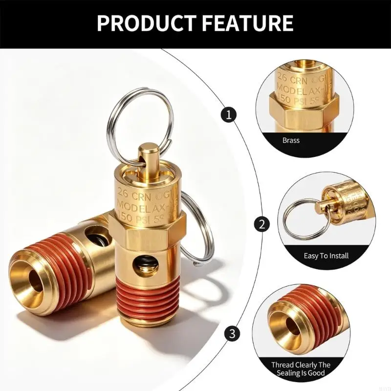 Brass Pressure Relief Hardware 2Pack, Pressure-Triggered Discharge with Automatic Closure, Integrated Pull Handles, and M4YD