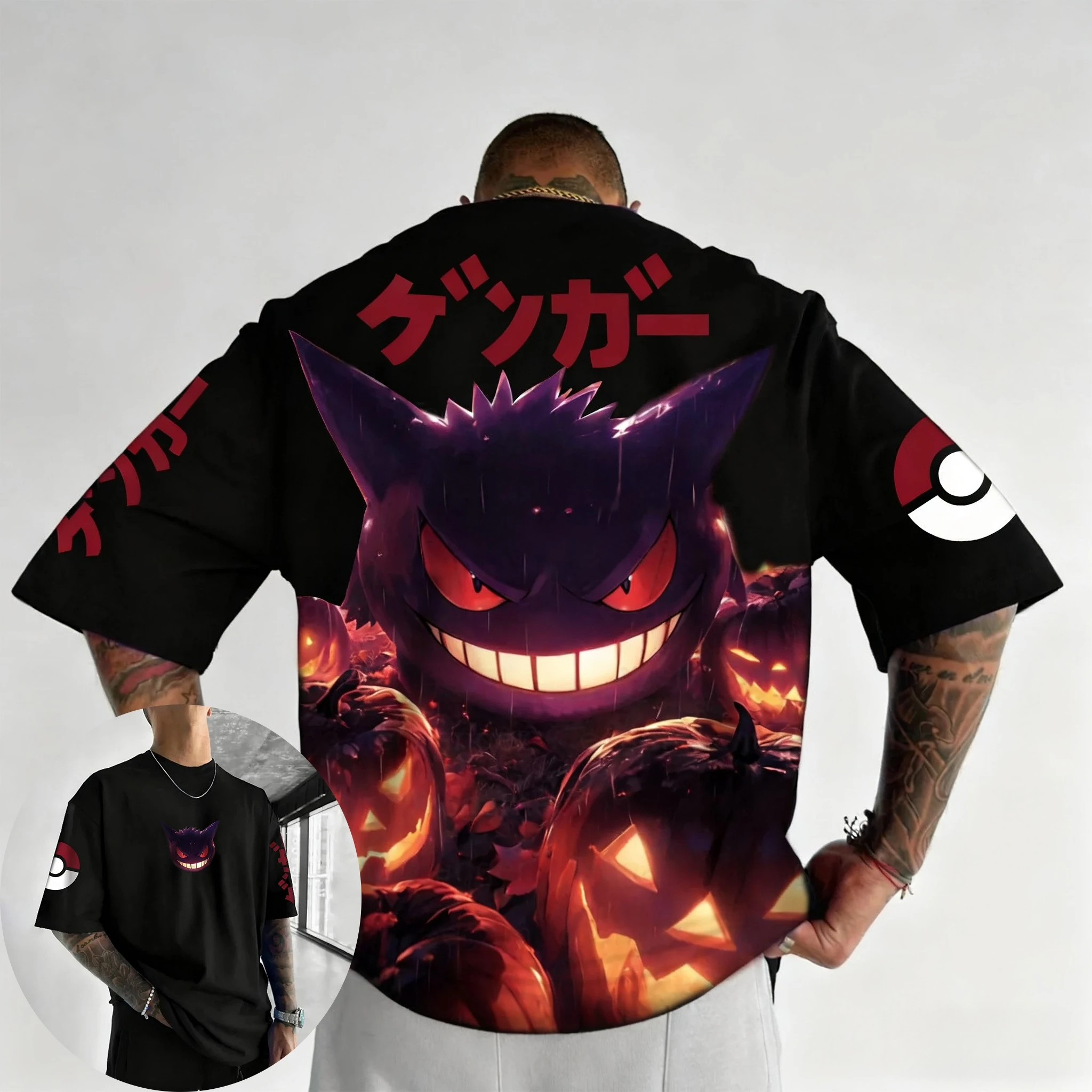 

Оригинальная футболка с принтом Pokémon Anime Gengar для мужчин и женщин, летняя новая уличная трендовая футболка в стиле Харадзюку, свободный повседневный топ с короткими рукавами