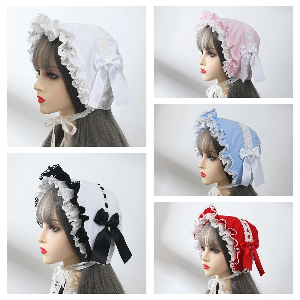 Vintage Style Ruffles Bonnet Hat Women Girls Maid Cosplay Mop Hat Pumpkin Cap