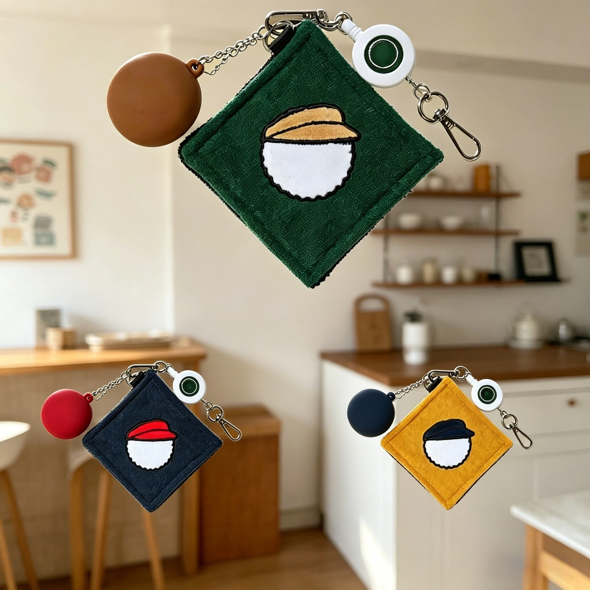 

2026 Korea Cartoon Cute Golf Towel Keychain, Portable Golf Ball Cleaner Cloth, Retractable Mini Golf Cleaning Towel for Golf Bag