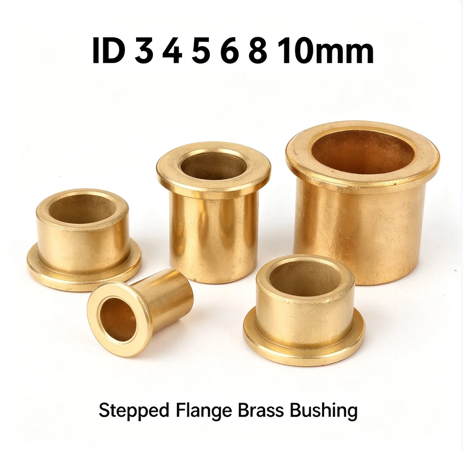 5Pcs ID3/4/5-10mm Step Rim Flanged Sintered Bronze Bushing Powder Metallurgy Oil Impregnated Plain Sleeve Bearing Wear Resistant