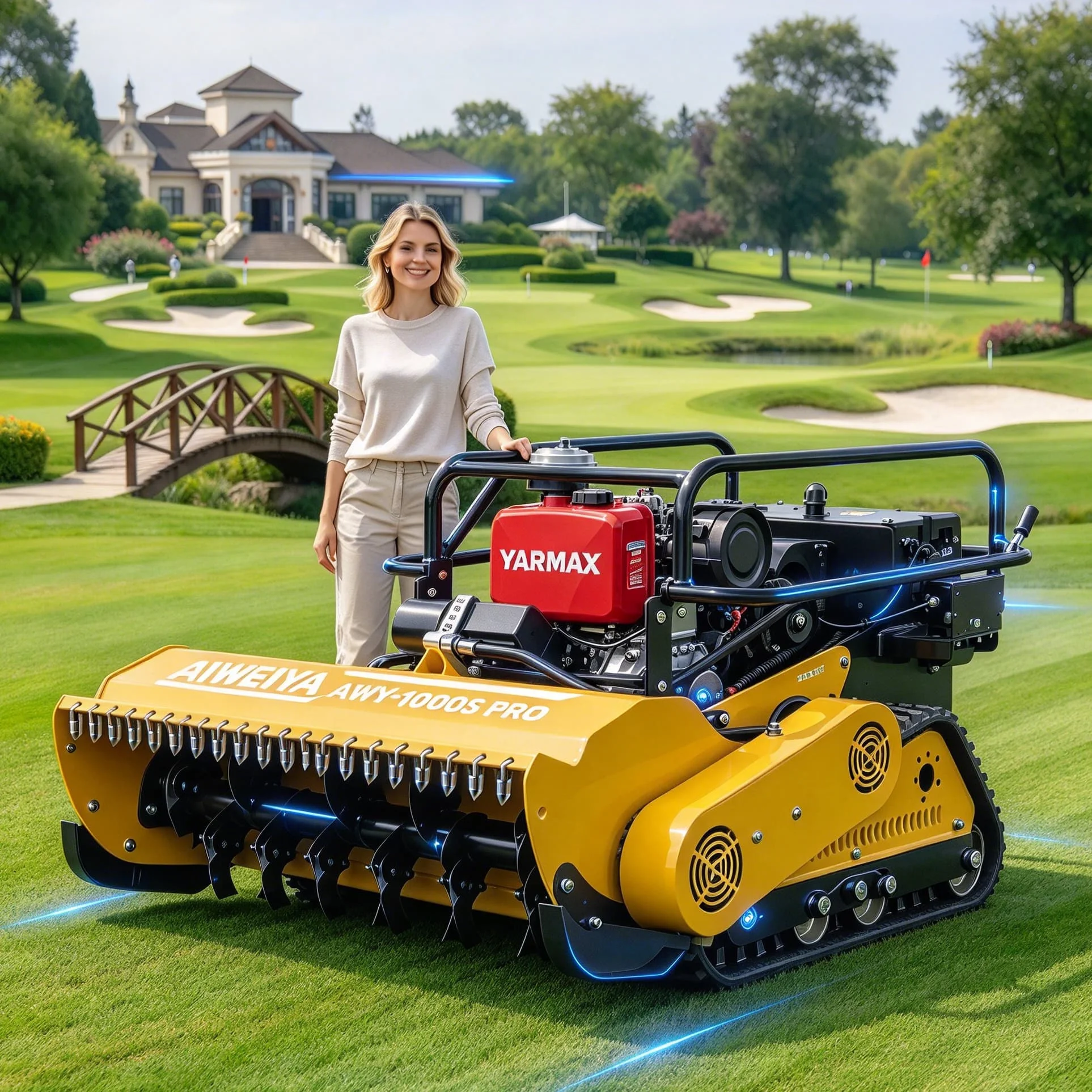 Customized farm courtyard self-propelled cordless remote mower with small turning radius, flexibly work in narrow spaces