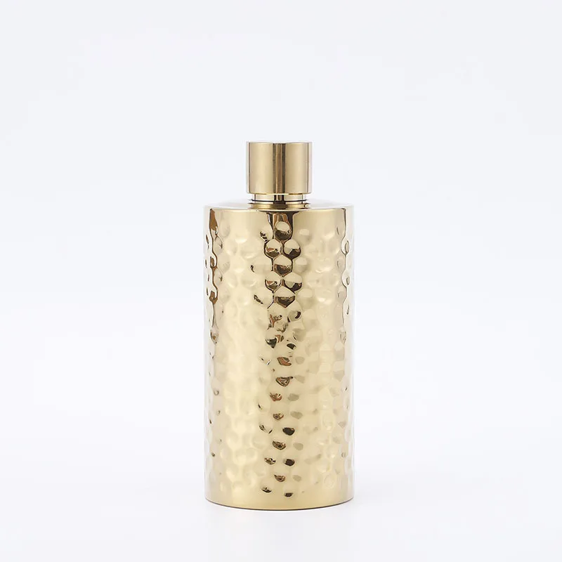 Golden Cylindrical 304 Stainless Steel Material Flasks 500ML 1L Bottle Alcohol Flagon Pot Can Store Liquor