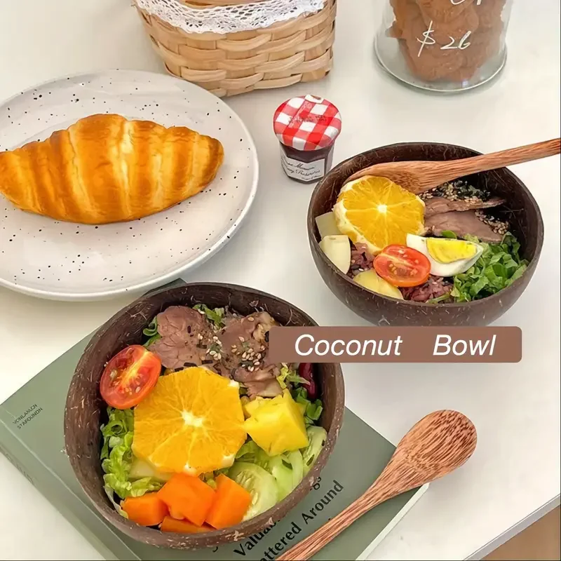 

Coconut Bowl Serving Smoothie Bowl Natural Coconut Hand Polished for Breakfast, Serving, Party Supplies with Tablecloths