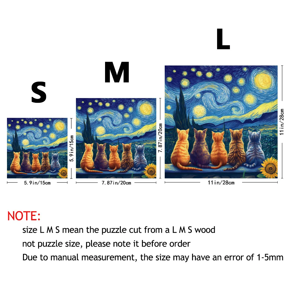 A Starry Sky Cat Wooden Irregular Puzzle for Adults - Stress relieving Challenge Magic Puzzle Intelligence Game - Christmas Gift