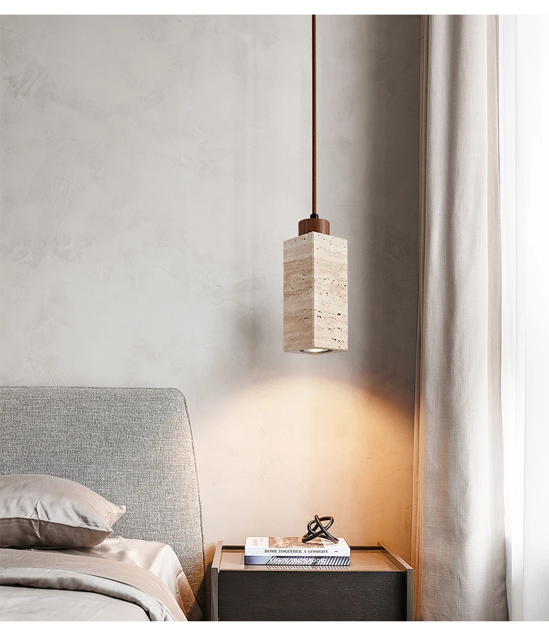 Yellow Stone Pendant Light Dining Table Japan Wabi-Sabi Travertine Droplight Nordic Bedside Restaurant Aisle Hanging Lamp