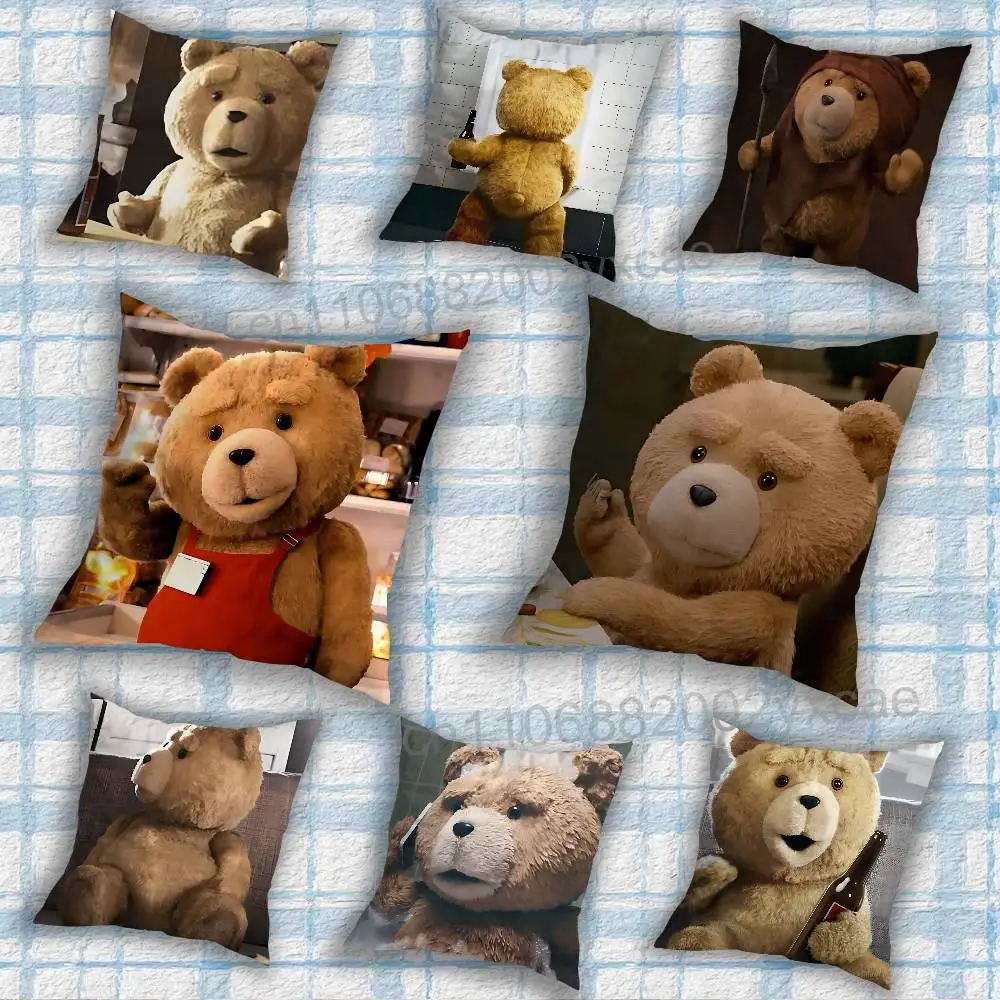 Movie Cute Ted Bear Pillow Case Anti-dustmite Pillowcase Invisible zipper silky short plush Sofa cushion cover