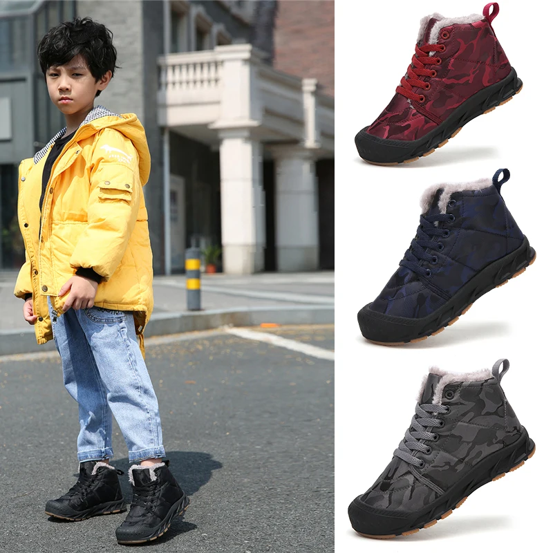 

LIANYI Children's Snow Boots Girls' High-top Waterproof Sports Shoes Warm Fleece Lining Wide Toe Boys' Non-slip Hiking Shoes