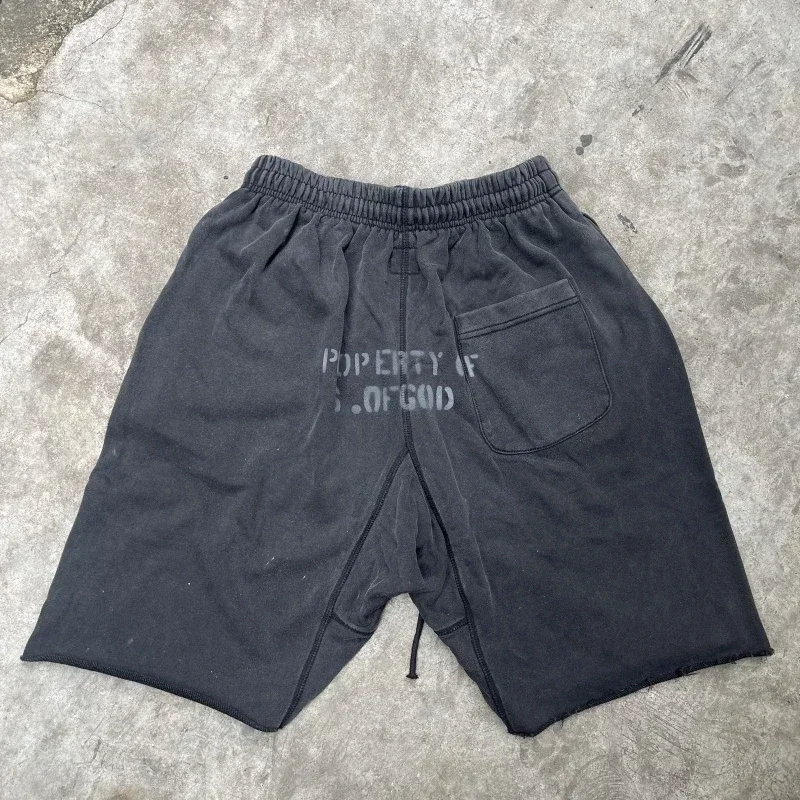 24ss Saint Michael Casual Mens Shorts 1:1 Best Quality Washed Black Printing Women Oversized Shorts