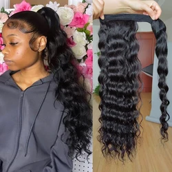 100g Natural Wave Human Hair Wrap Around Ponytail Remy Hair Extensions Brazilian Water Wavy Hair Pieces Natural Color For Women