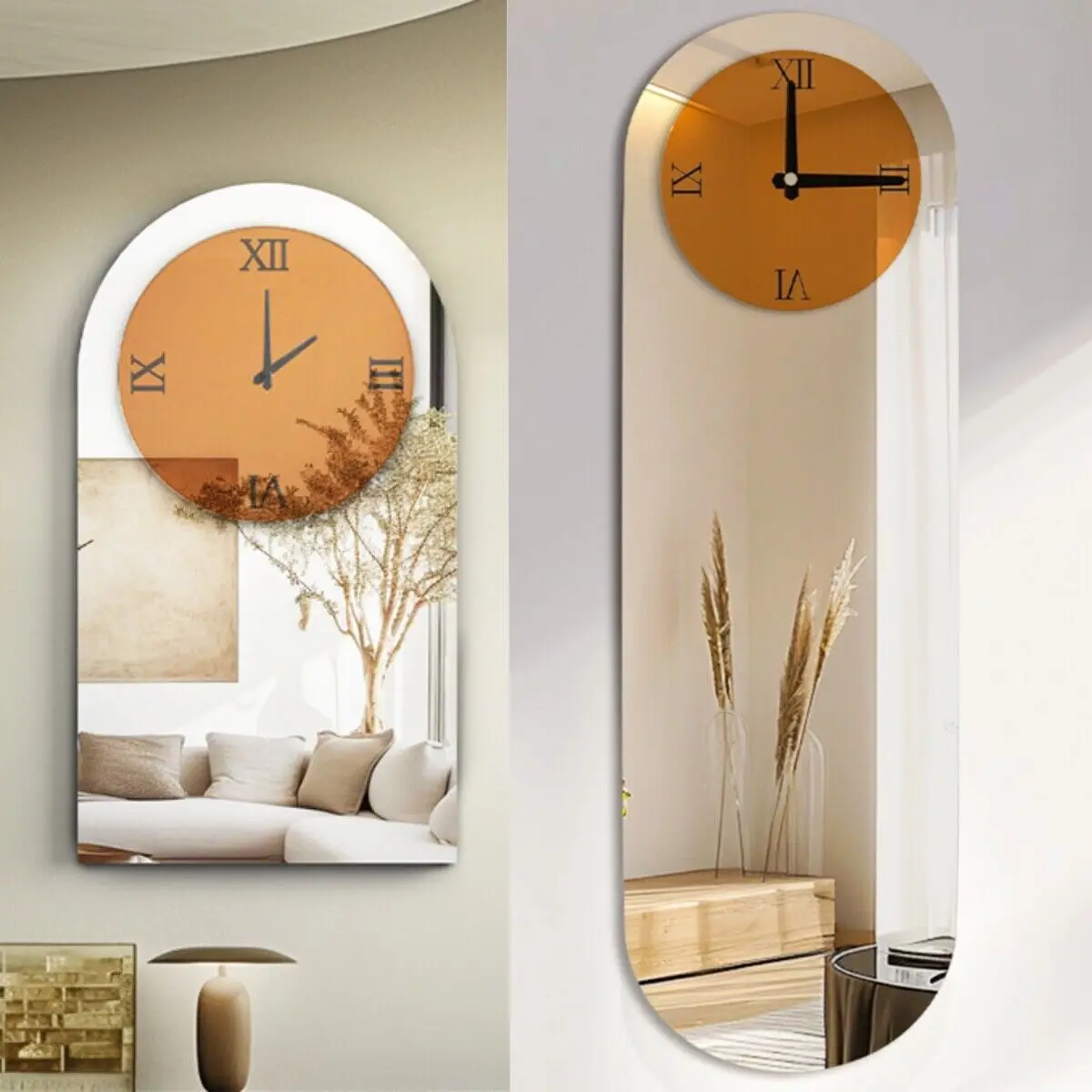 LUVODI Long Oblong Wall Clock with Silver Mirror Modern Decorative Clock Roman Numerals for Living Room Bedroom